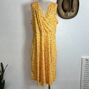 NWT GUBERRY Yellow Ditsy Floral Sleeveless Wrap Dress Sz XL Pockets Soft Stretch